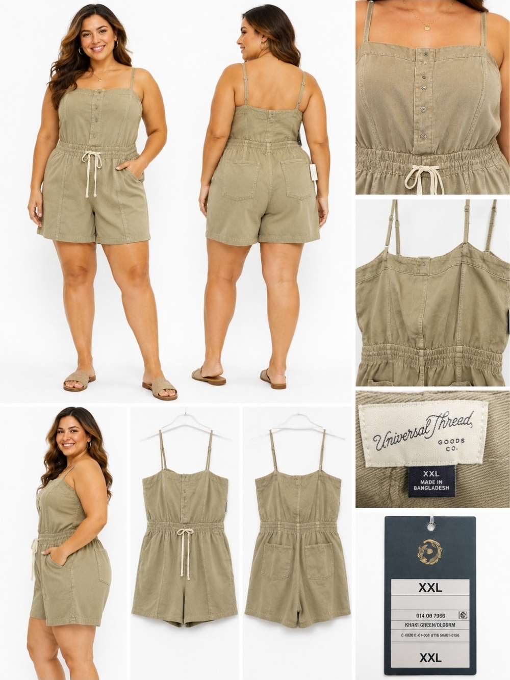 Plus Size Olive Romper with Drawstring